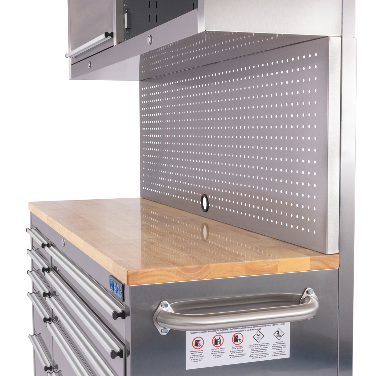 SGS 55in 10 Drawer Stainless Steel Roller Work Bench with Pegboard and Upper Cabinets
